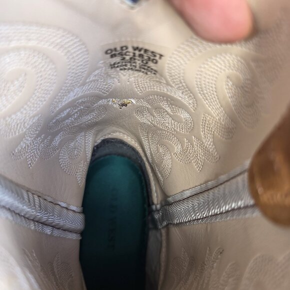 Old West Brown/Tan Youth Boys Leather Faux Gator Cowboy Boots - Picture 9 of 9